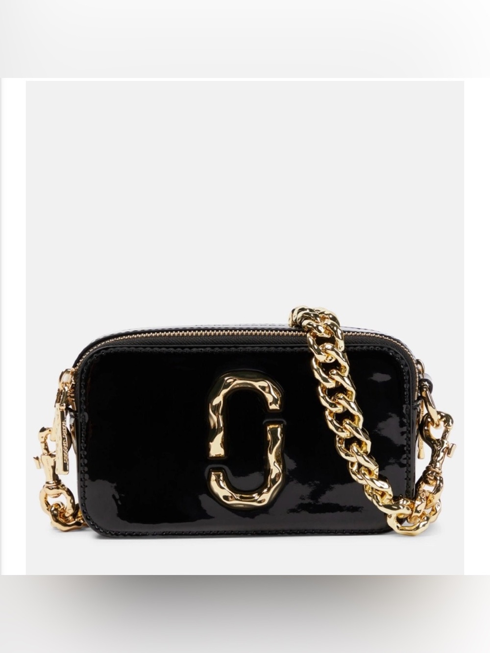 Marc Jacobs The Specchio Snapshot Camera Bag. Black Patent/Gold.